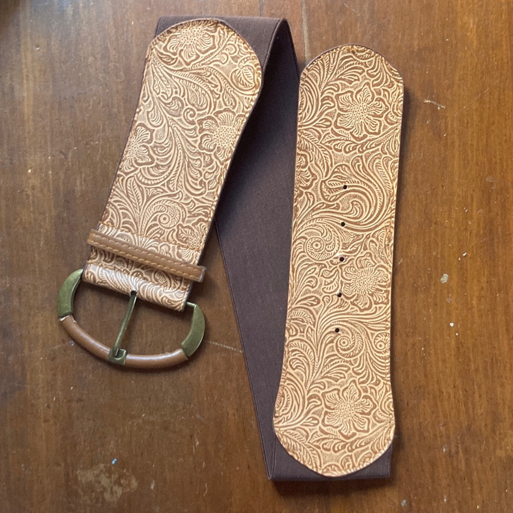 Brown Floral Embossed Dress Belt